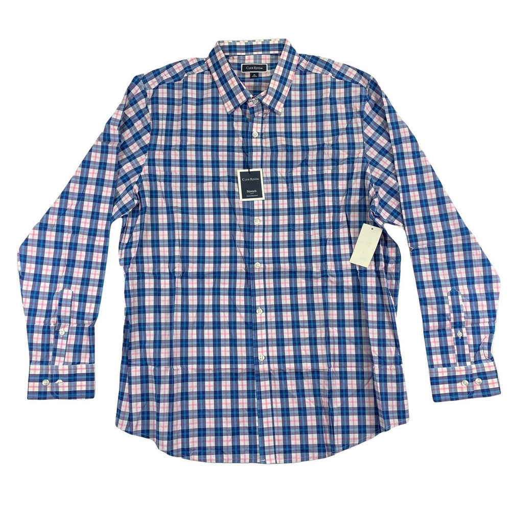 Club Room Mens Performance Plaid Regular Fit Pocket Button Down Shirt XL